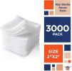 Gauze Sponges 2" x 2". Pack of 3000 Non-Sterile 100% Woven Cotton Pads for Wounds Cleaning. Medical 12-ply Gauze Dressings. Disposable Surgical Absorb
